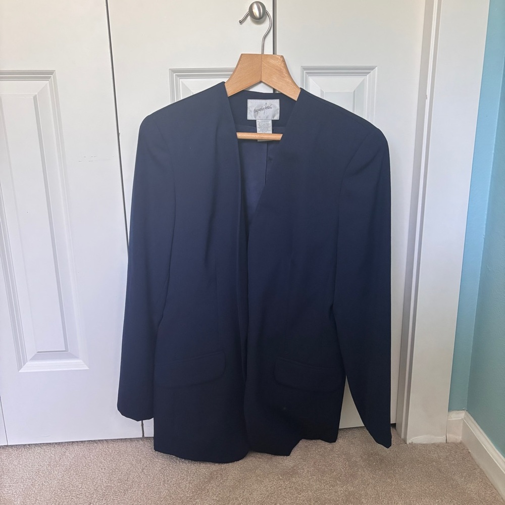 Jacqueline Ferrar 80s Vintage Navy Blue Blazer with Shoulder Pads Size 6